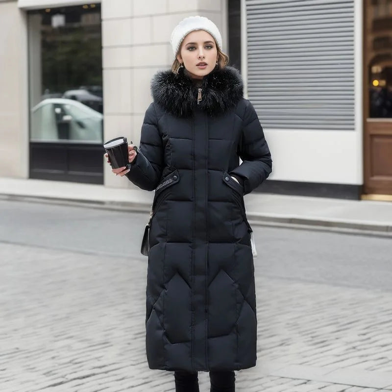 Quilted Parka faux fur hood detail
