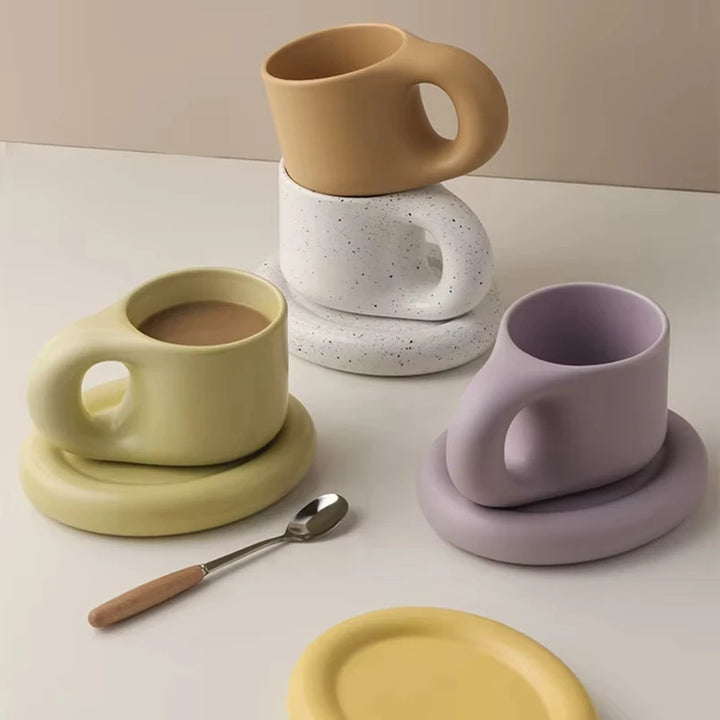 Nordic White Porcelain Coffee Cup & Saucer Set, Reusable Tea Mug