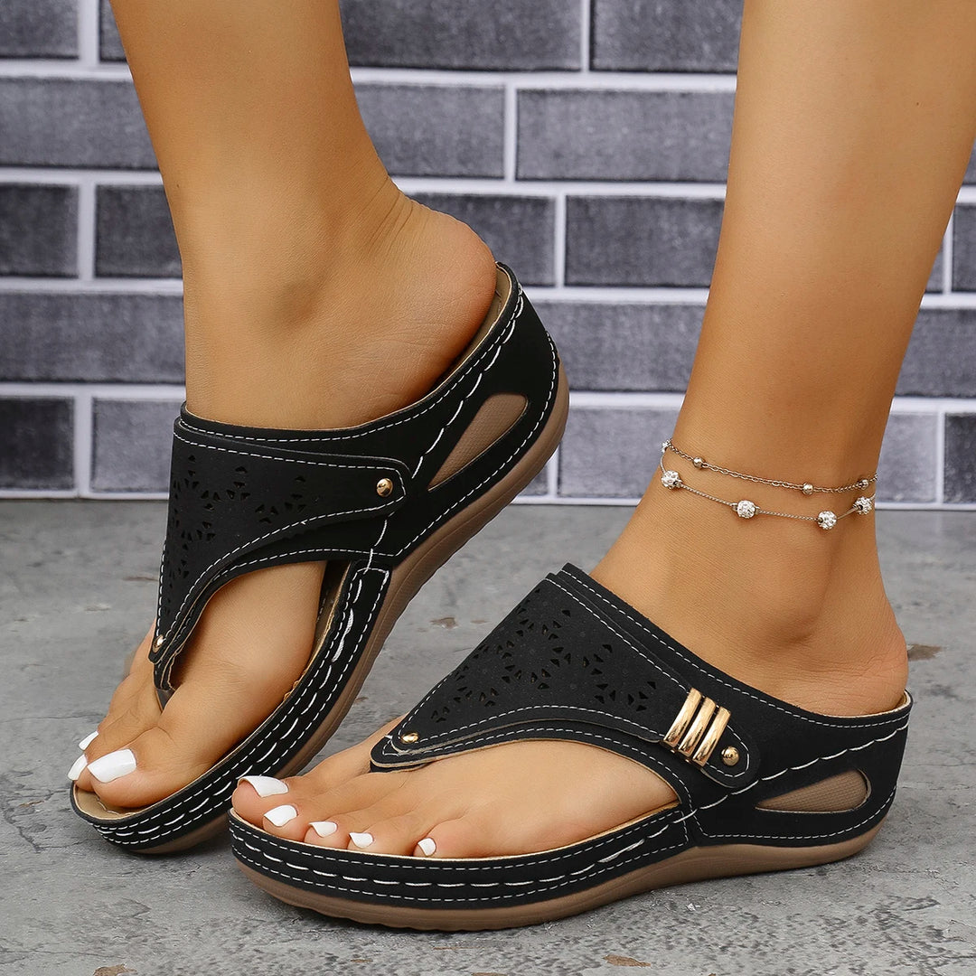 Black Perforated Wedge Sandals side view