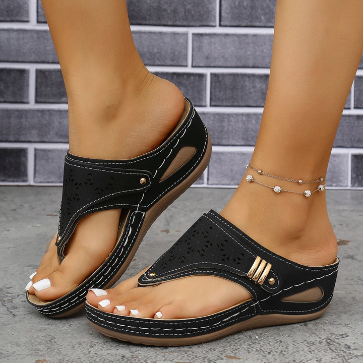 Black Perforated Wedge Sandals side view