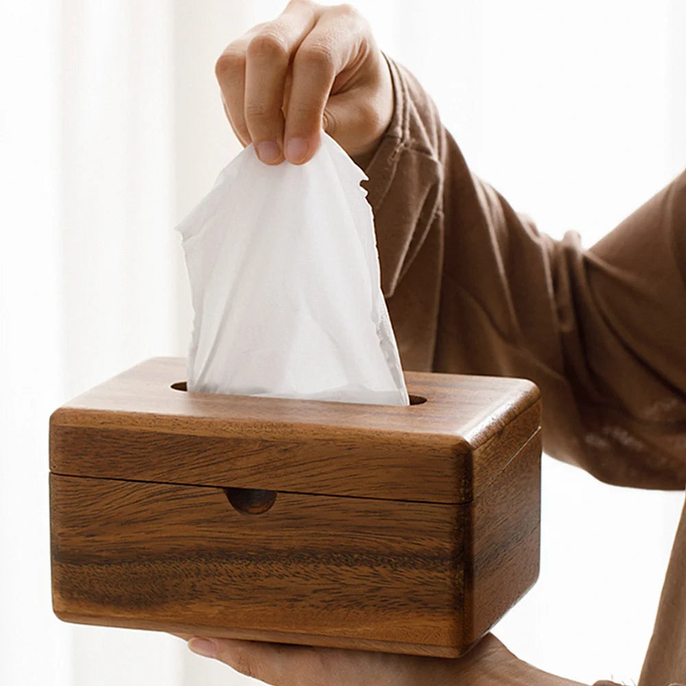 Black Walnut Wood Tissue Box top view
