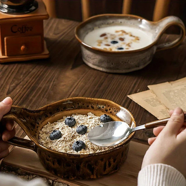 Handcrafted Stoneware Breakfast Bowl front view