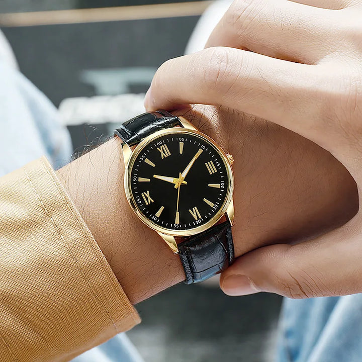 Black Vintage Alloy Leather Watch