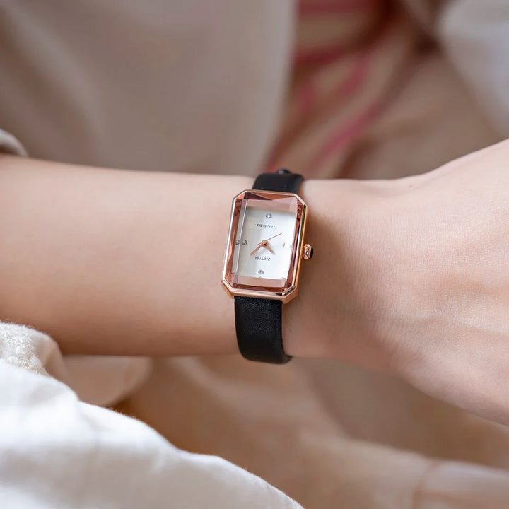 Piano Black Polished Alloy Rectangular Watch