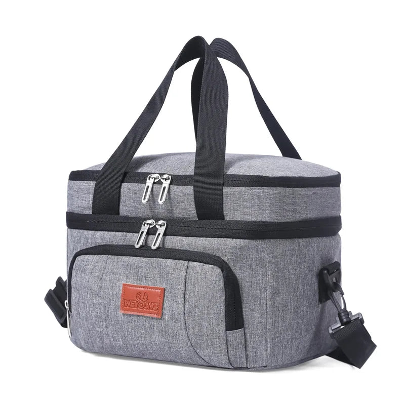 Gray Two-Tier Insulated Cooler Tote front view