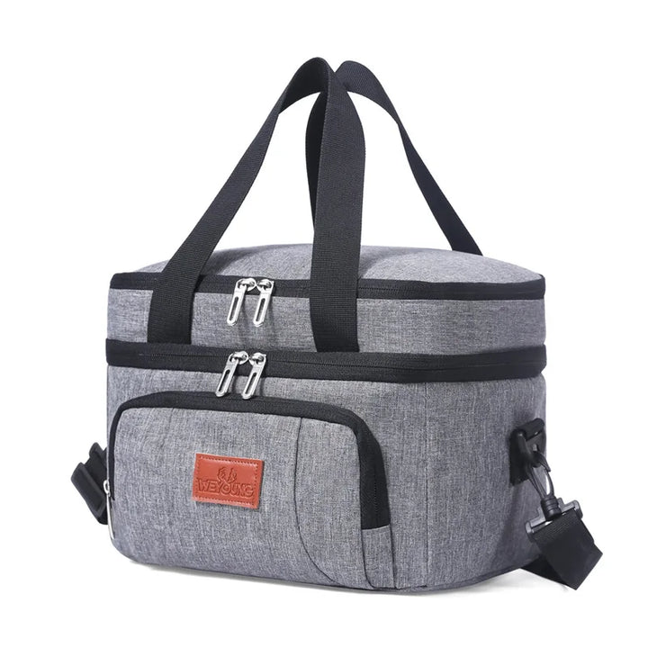 Gray Two-Tier Insulated Cooler Tote front view