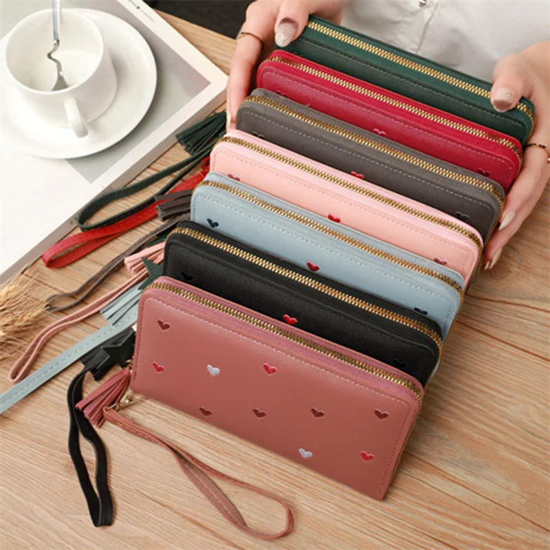 Heart-Embossed Long Wallet Clutch