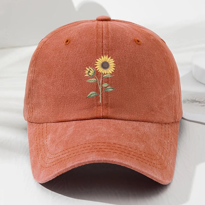 Orange Sunflower Embroidered Cotton Dad Cap front view