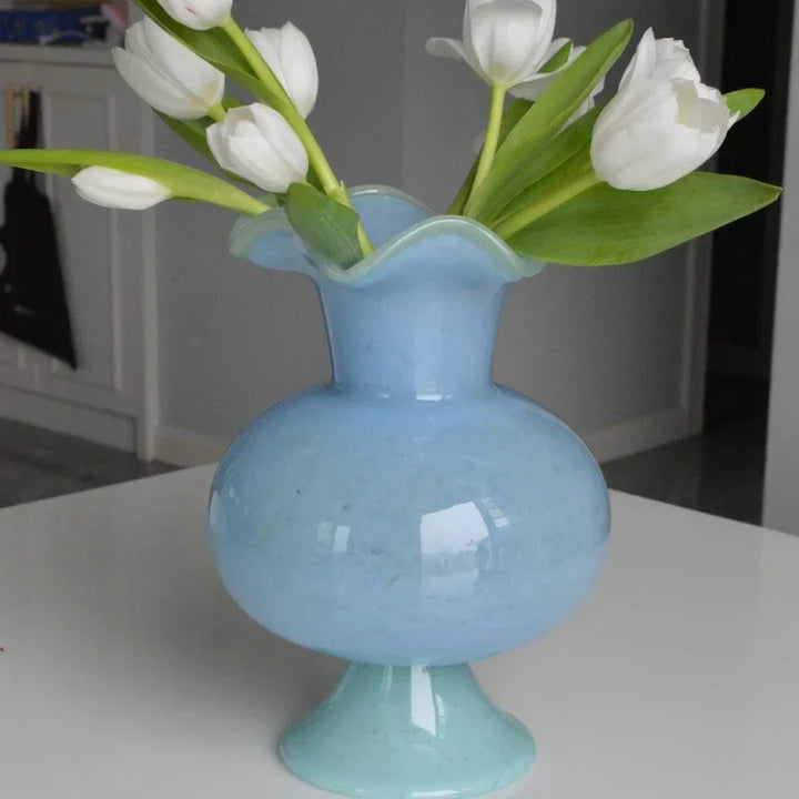 Fluted Footed Colored Vase with flowers lifestyle
