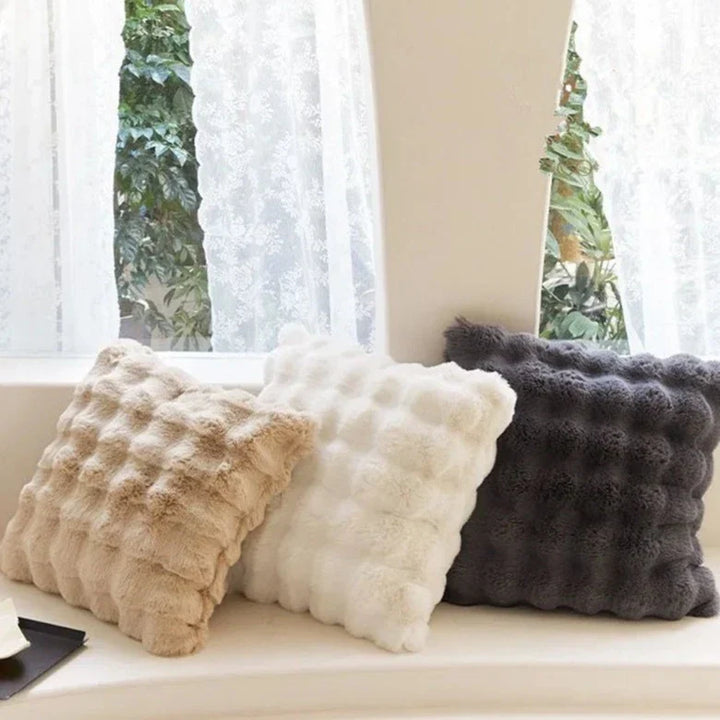 Faux Rabbit Fur Throw Pillow Cover on sofa