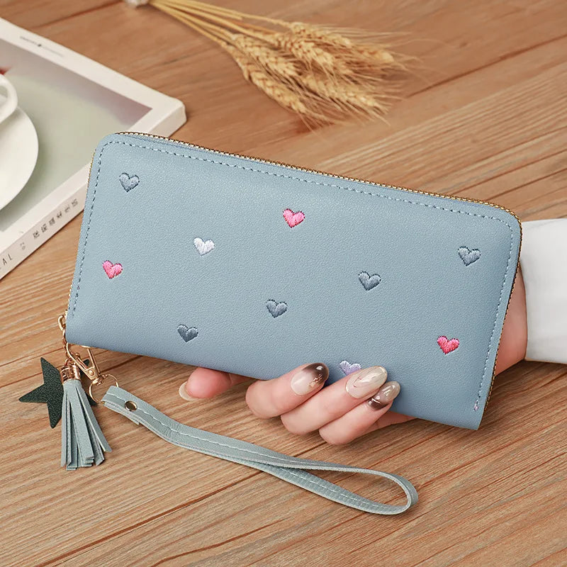Heart-Embossed Long Wallet Clutch