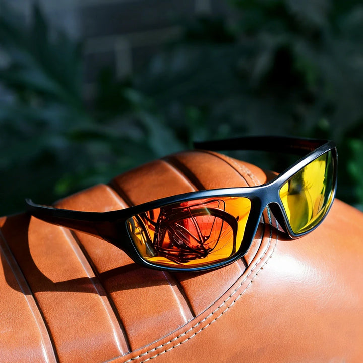 Black frame Orange mirror lens sunglasses front view