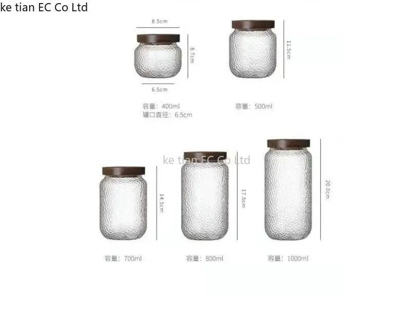 Hammered Glass Acacia Lid Jar size and dimension chart