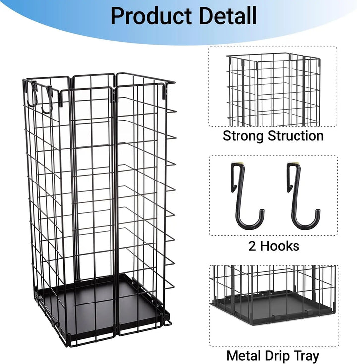 Black Foldable Umbrella Stand folded flat