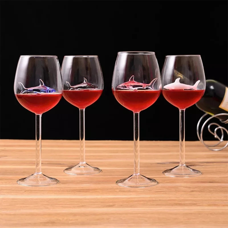 Whimsical Shark Wine Glasses: 300ml Unique Transparent Cocktail Goblets for Parties