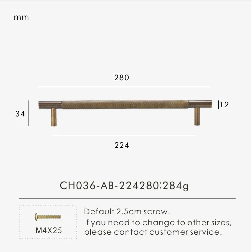 Antique Brass Cross-Knurled Cabinet Pull 11.02 inch