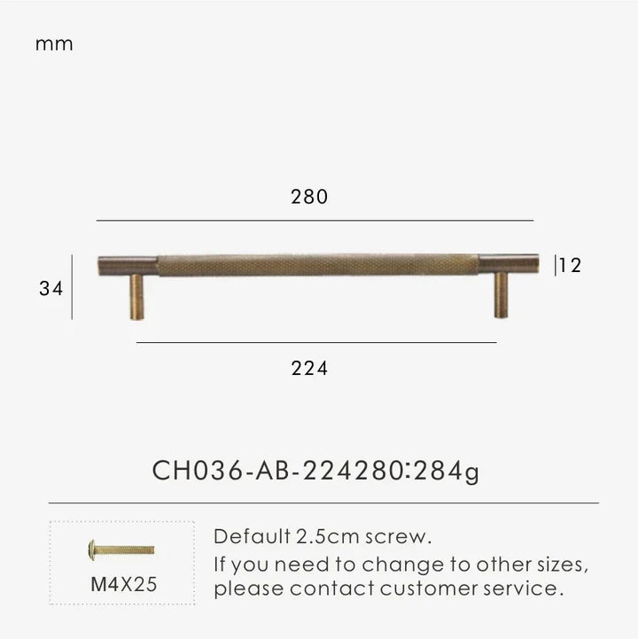 Antique Brass Cross-Knurled Cabinet Pull 11.02 inch