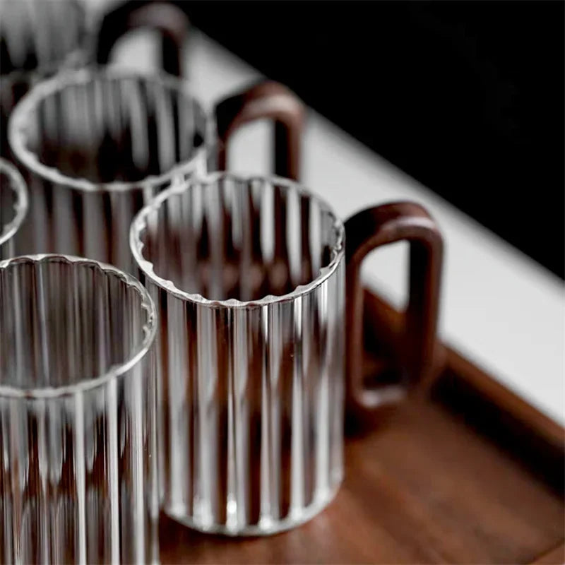 Ribbed Wood-Handle Borosilicate Mug texture detail