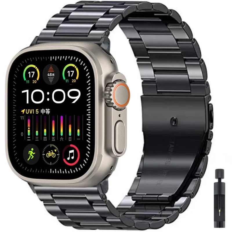 Titanium Stainless Steel Metal Watch Strap front view