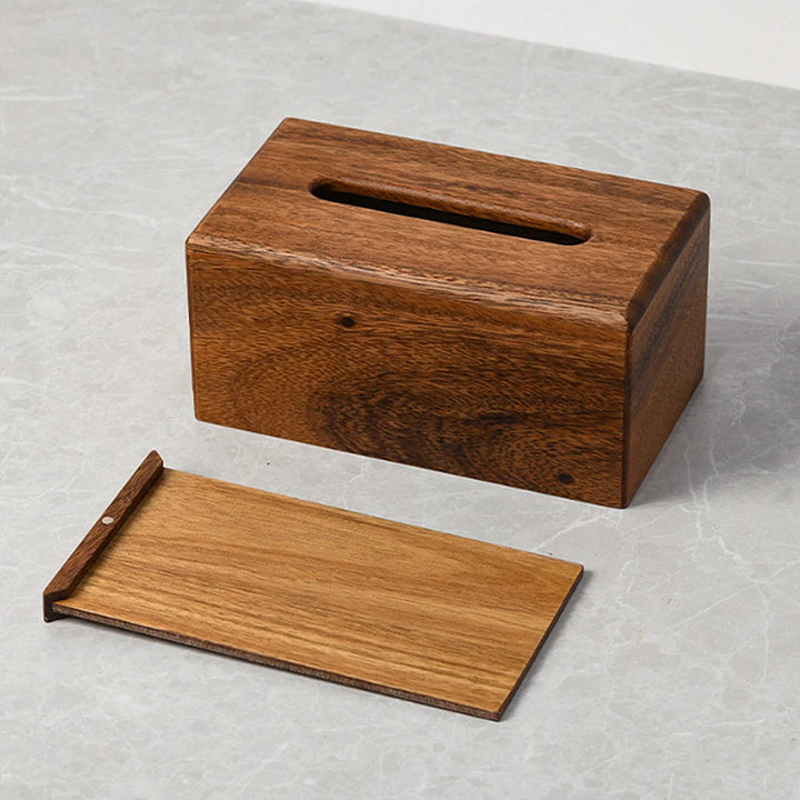 Black Walnut Wood Tissue Box in home setting