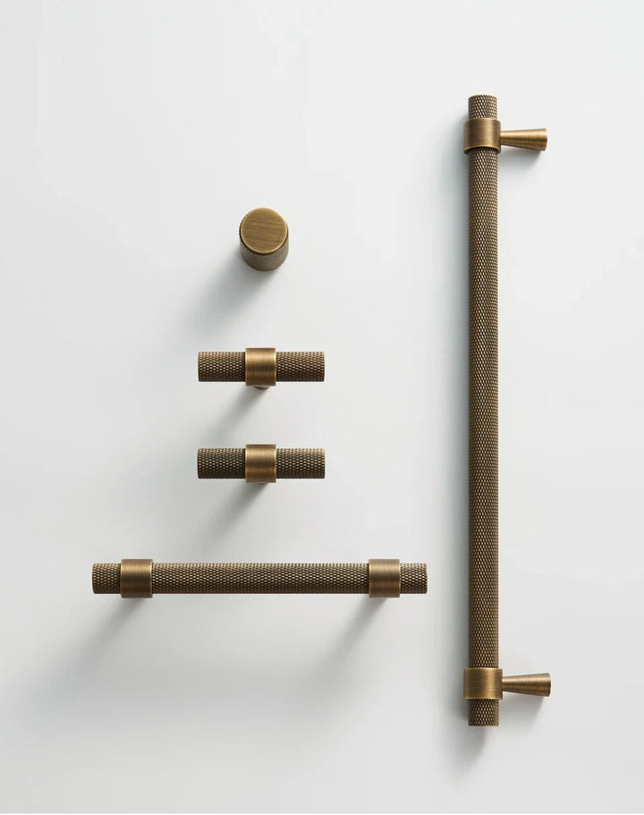 Antique Brass Knurled Cabinet Pull full hardware set