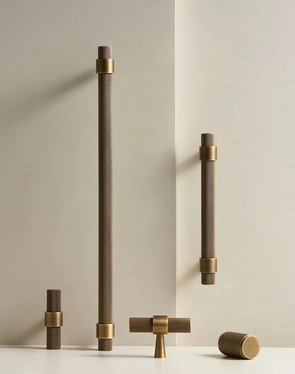 Antique Brass Knurled Cabinet Hardware full set