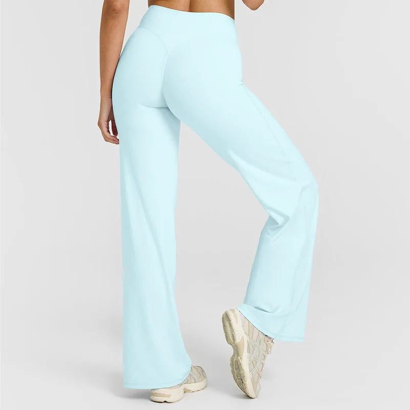 Light Blue High-Waisted Flare Leggings back view
