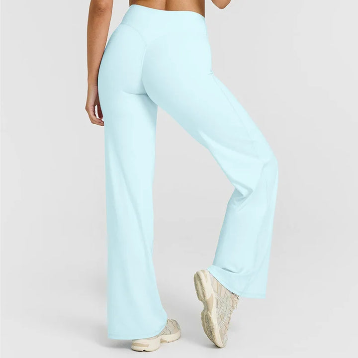 Light Blue High-Waisted Flare Leggings back view