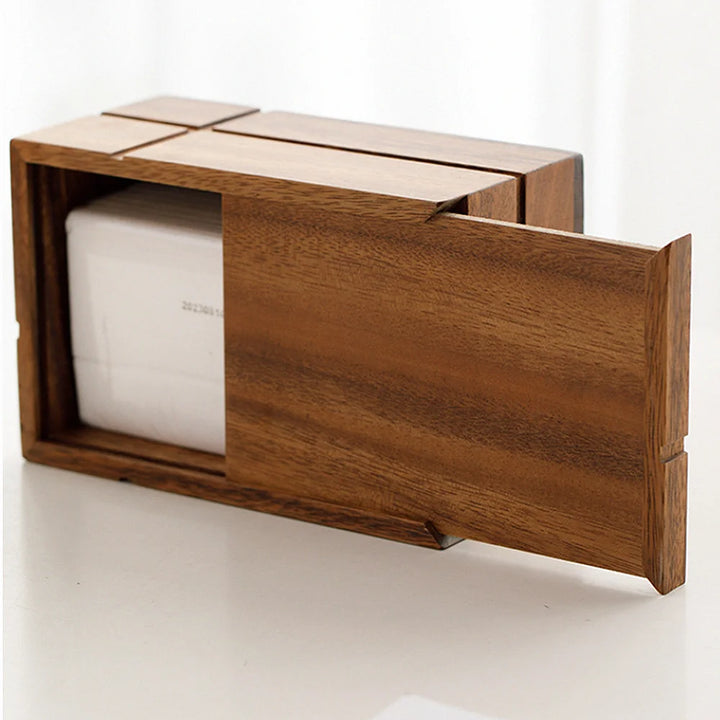 Black Walnut Wood Tissue Box side view