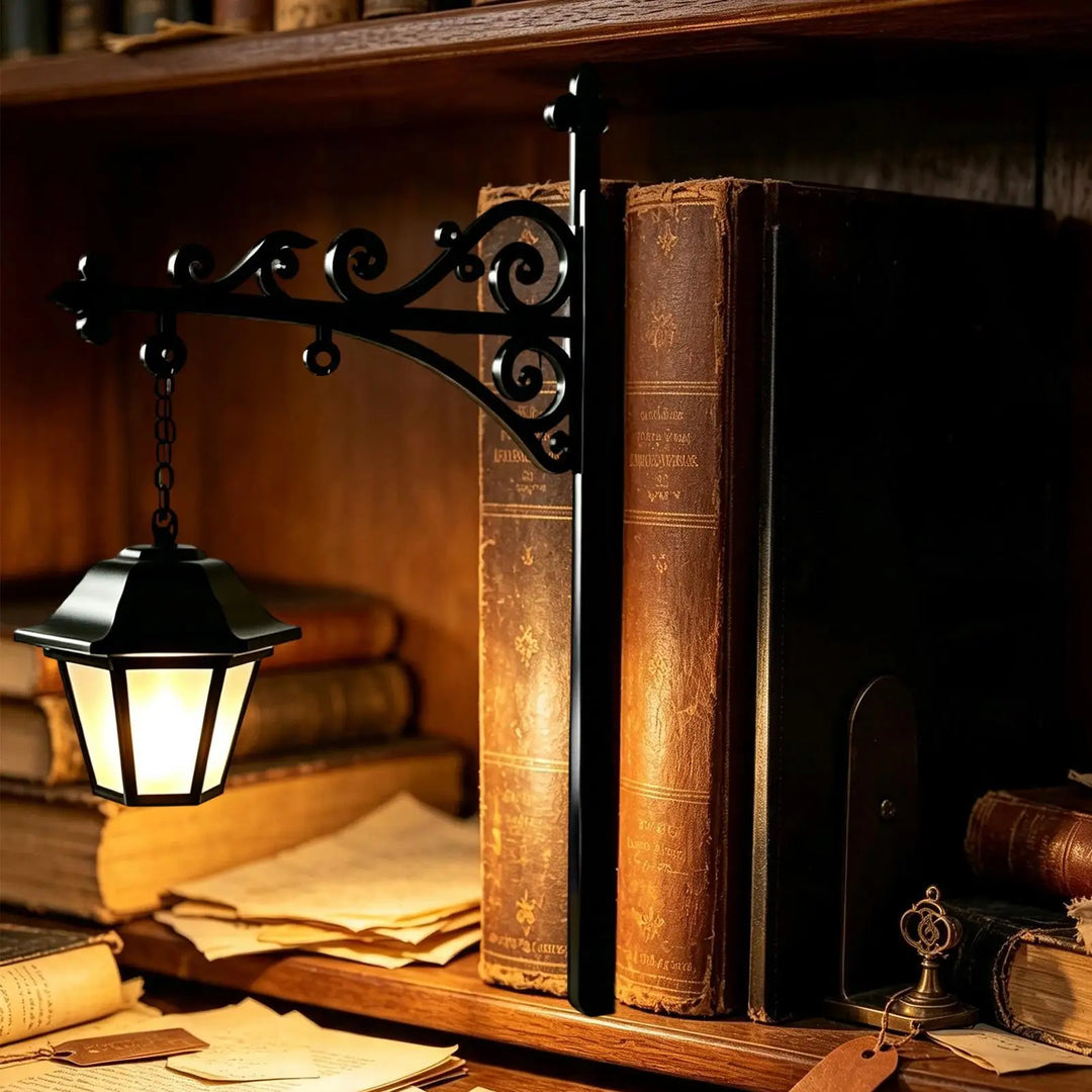 Warm Glow Library Night Light bracket scrollwork detail