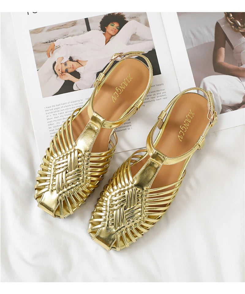 Gold Gladiator Sandals front view