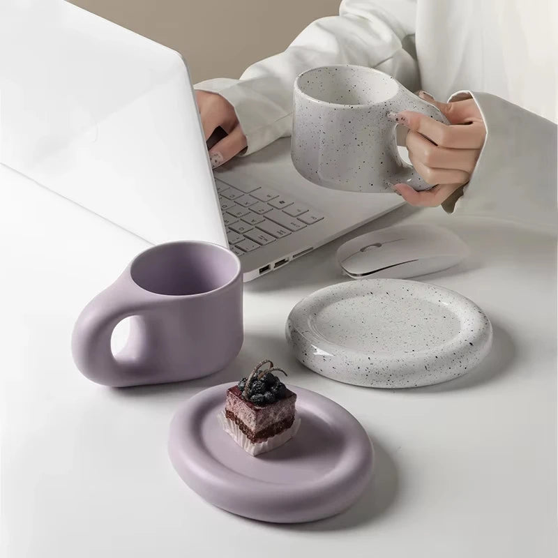 Nordic White Porcelain Coffee Cup & Saucer Set, Reusable Tea Mug