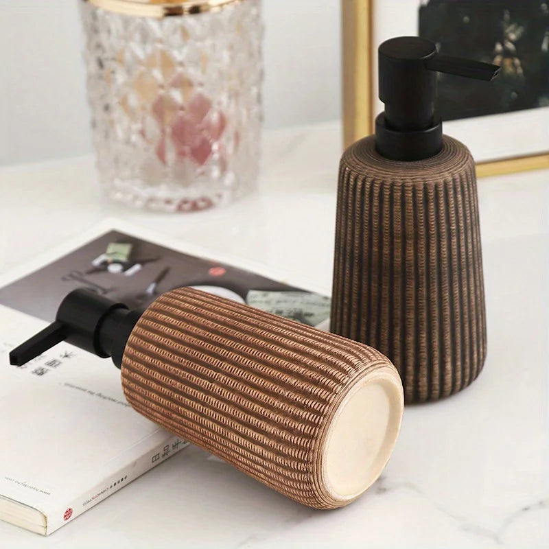 Khaki Ceramic Soap Dispenser Jar pump detail