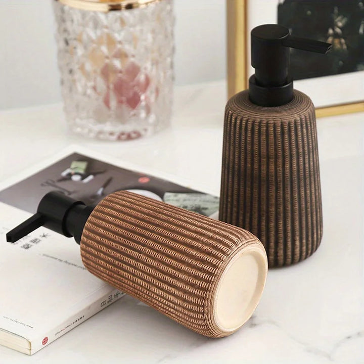 Khaki Ceramic Soap Dispenser Jar pump detail