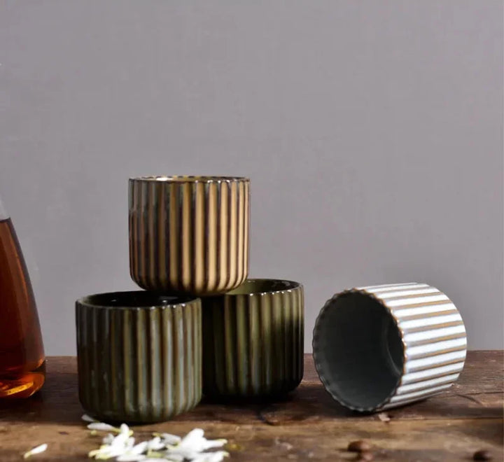 Ribbed Glazed Porcelain Mugs