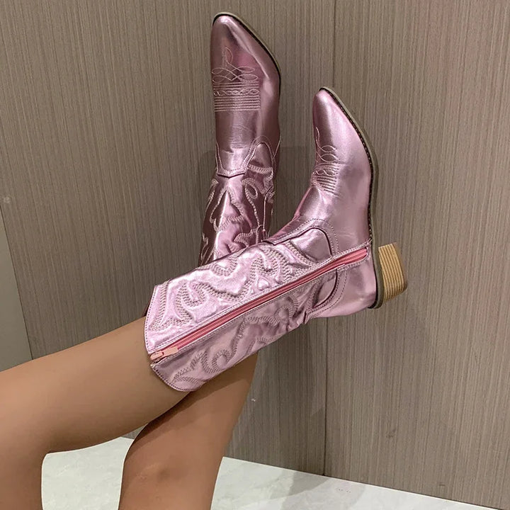 Pink Embroidered Cowboy Boots heel and sole detail