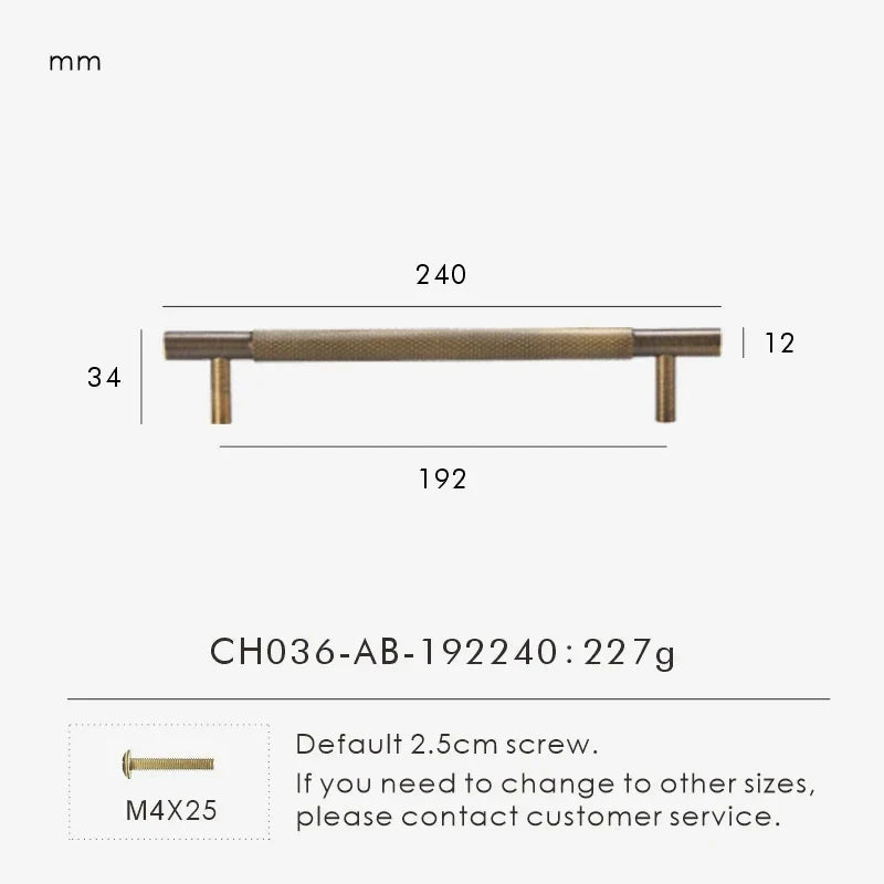 Antique Brass Cross-Knurled Cabinet Pull 9.44 inch