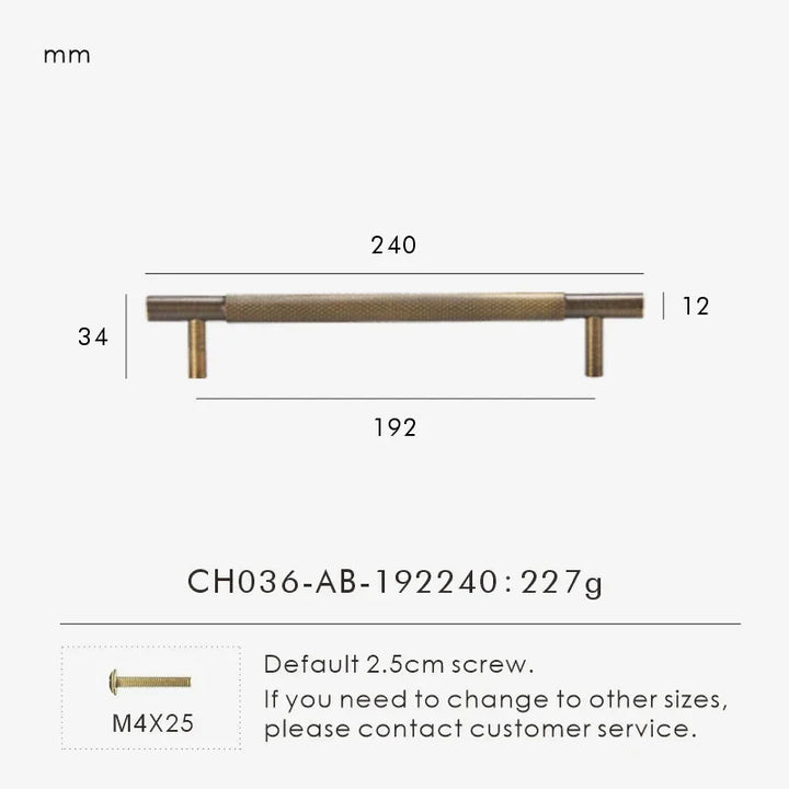 Antique Brass Cross-Knurled Cabinet Pull 9.44 inch