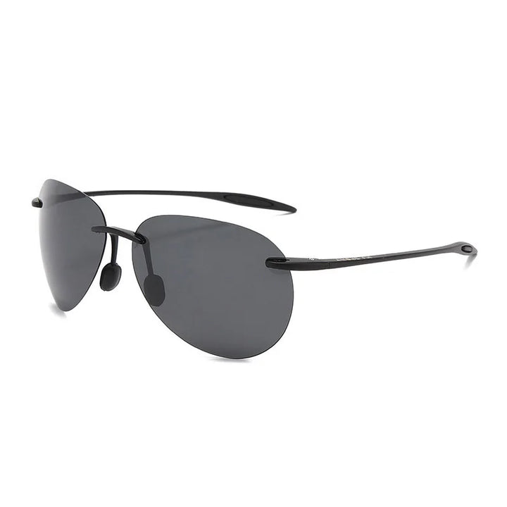 Black Rimless Aviator Polarized Sunglasses side view
