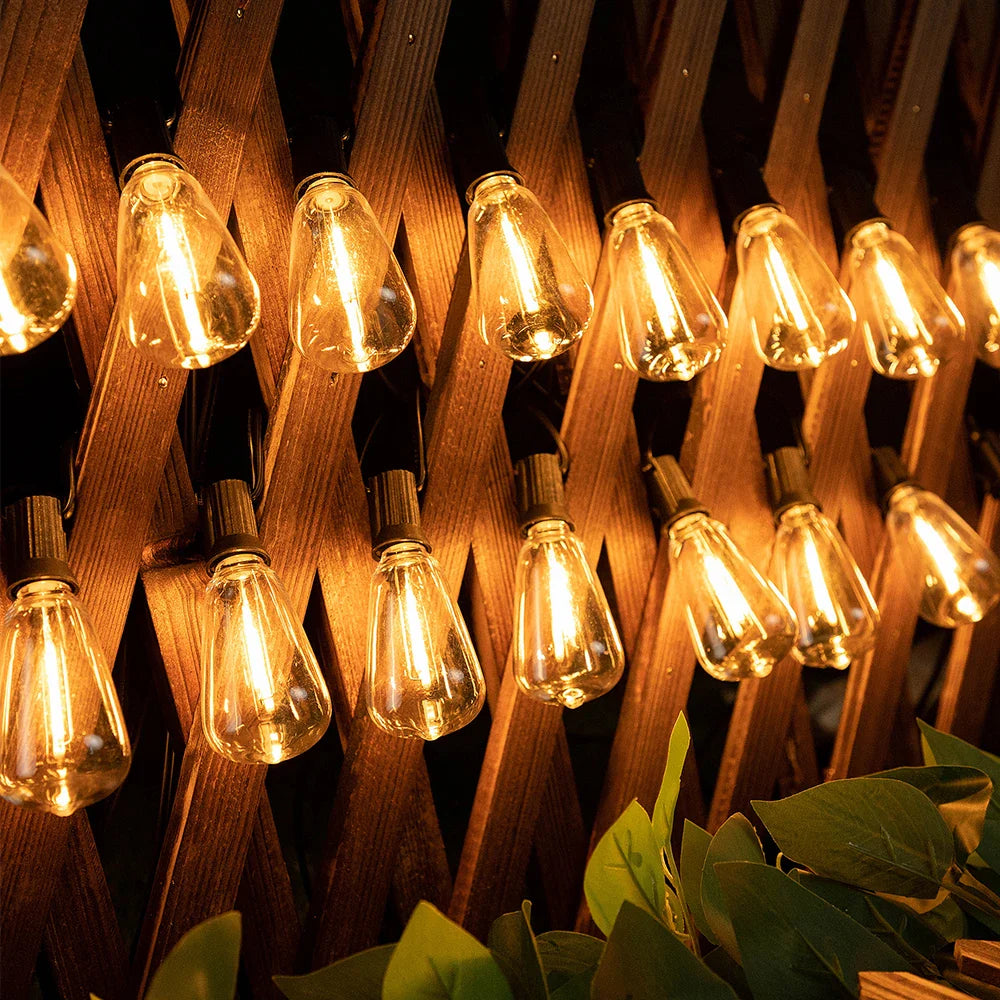 PVC Weatherproof Patio String Lights lit outdoors