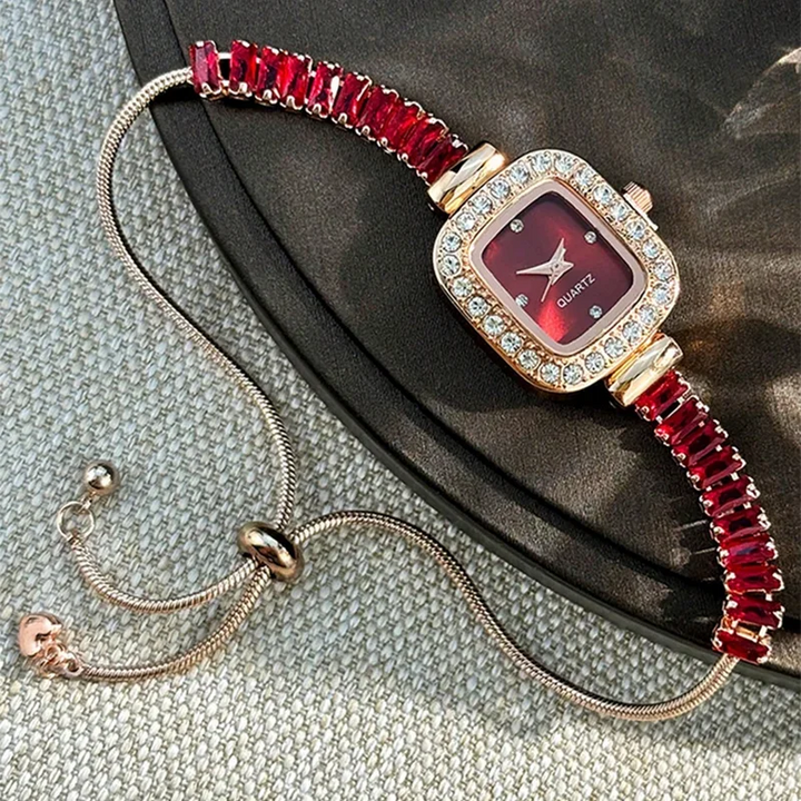 Zircon-Studded Bangle Quartz Watch