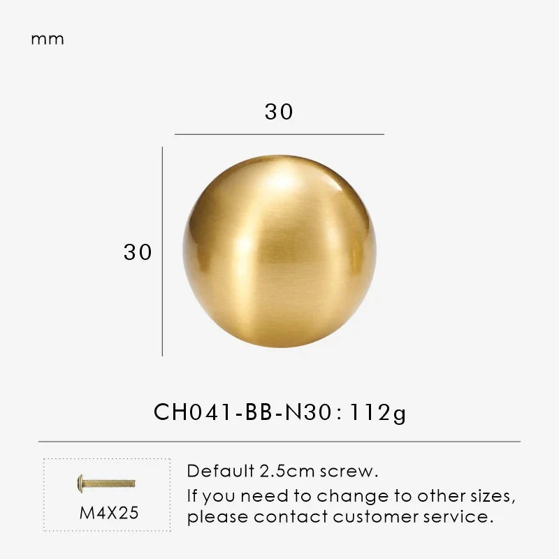 Brass Round Ball Cabinet Knob 1.18 inch