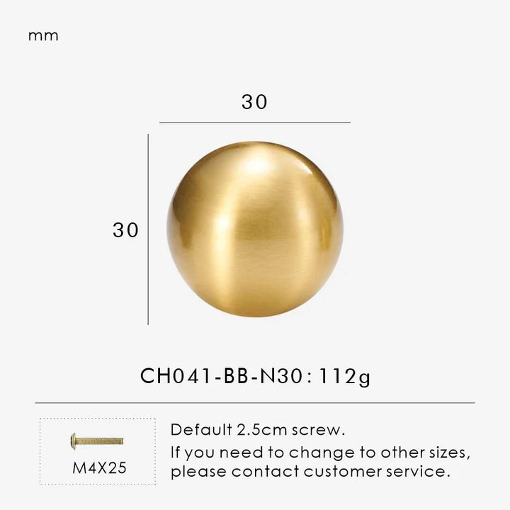 Brass Round Ball Cabinet Knob 1.18 inch