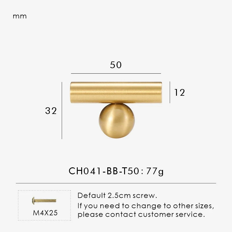 Brass Round Ball Cabinet T-Bar Pull