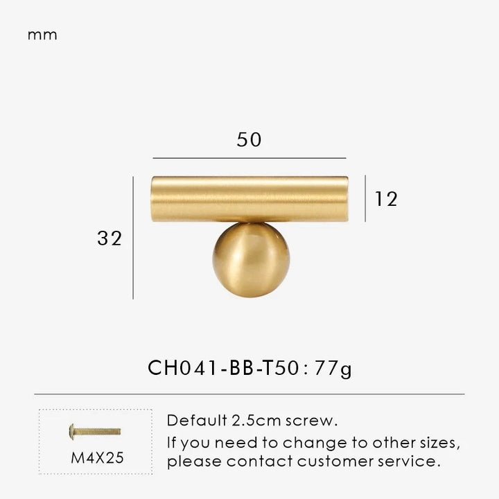 Brass Round Ball Cabinet T-Bar Pull