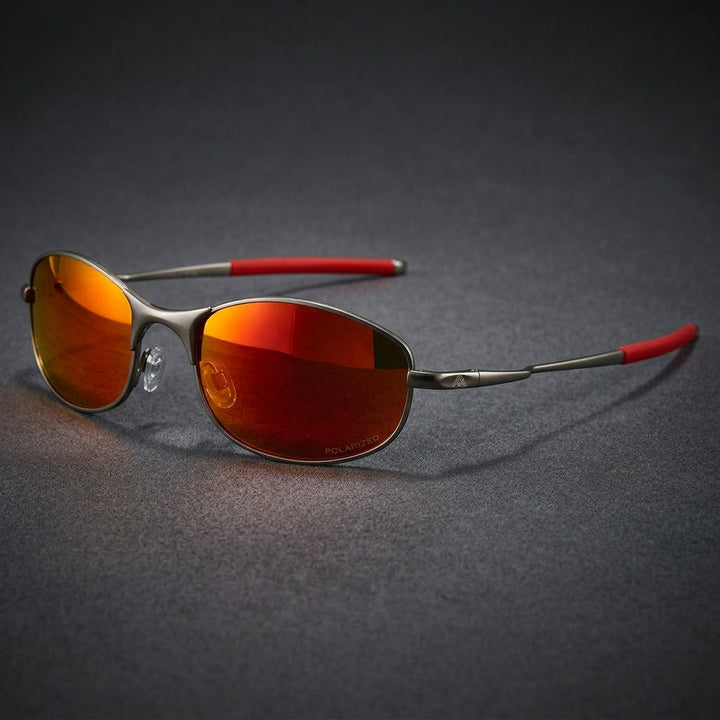 Red Wrap-Around Metal Frame Sunglasses front view