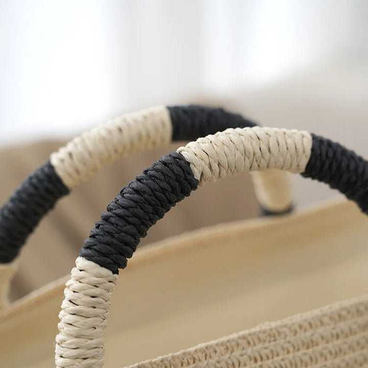 Striped Woven Beach Tote Bag 1