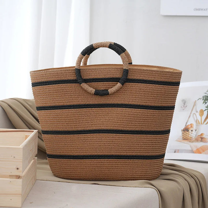 Striped Woven Beach Tote Bag 4