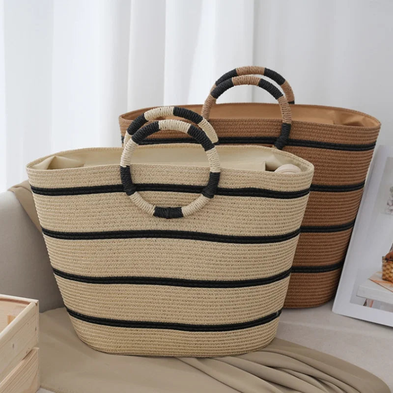 Striped Woven Beach Tote Bag 5