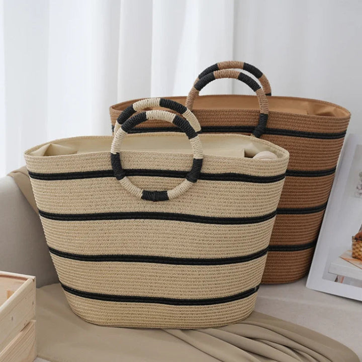 Striped Woven Beach Tote Bag 5